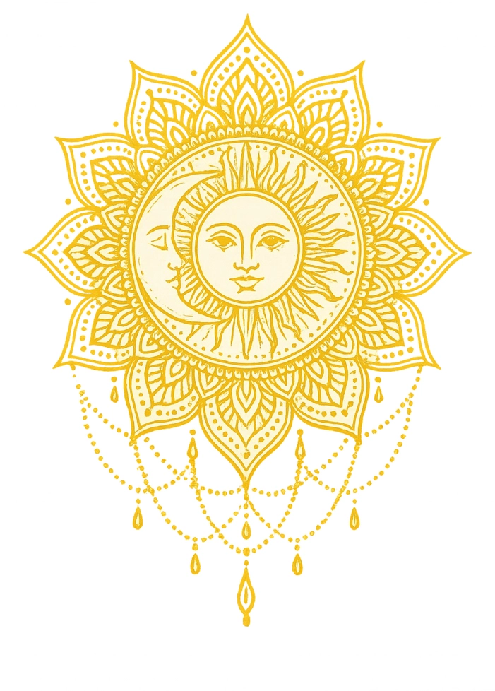 Tattoovorlage Mandala mit Sonnen- und Mondmotiven