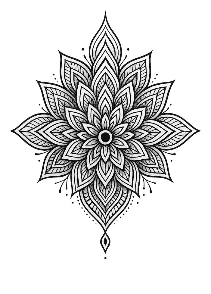 Tattoovorlage Mandala mit symmetrischen Formen und spiritueller Energie