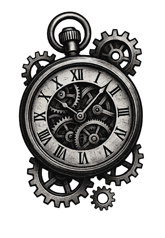 Tattoovorlage mechanische Uhr mit Zahnrädern