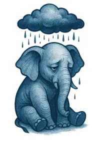 tattoovorlage-melancholischer-elefant-mit-wolke-und-regen