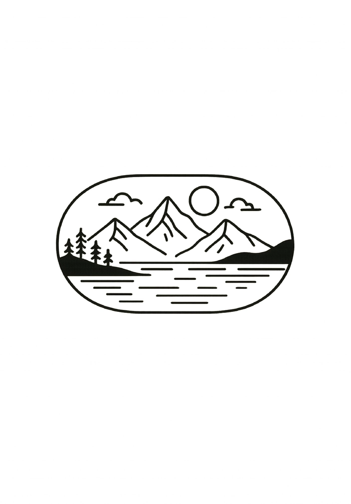 Tattoovorlage minimalistische Landschaft mit Bergen und See
