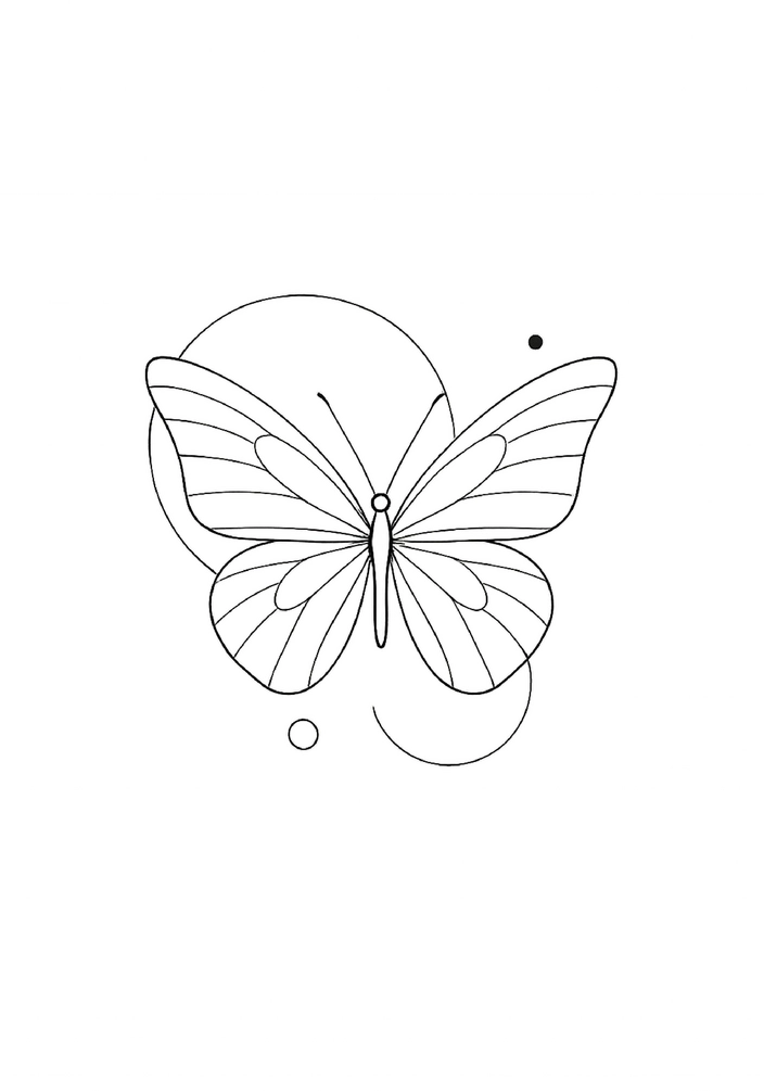 Tattoovorlage minimalistischer Schmetterling mit feinen Linien und Kreisen