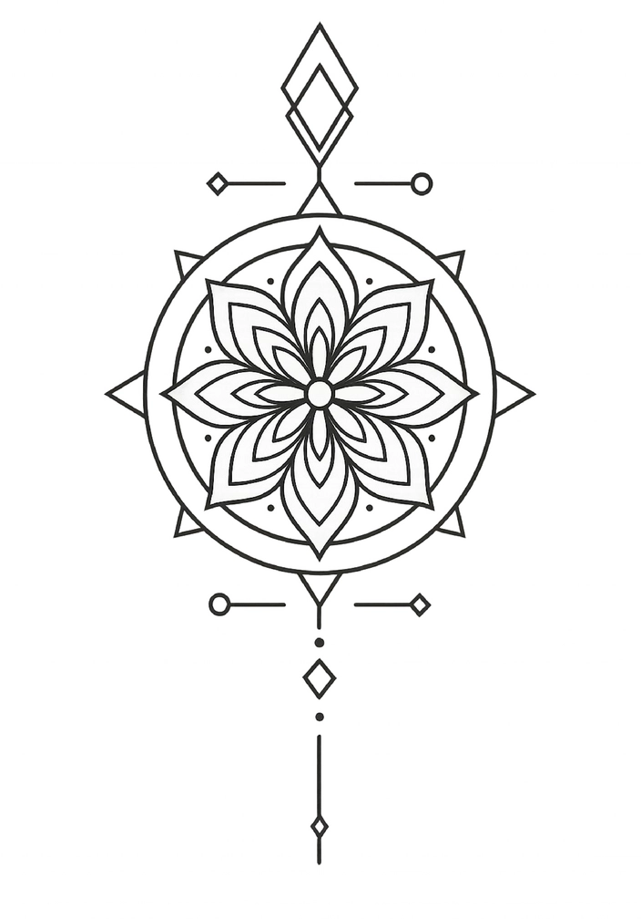 Tattoovorlage minimalistisches Mandala mit geometrischen Formen
