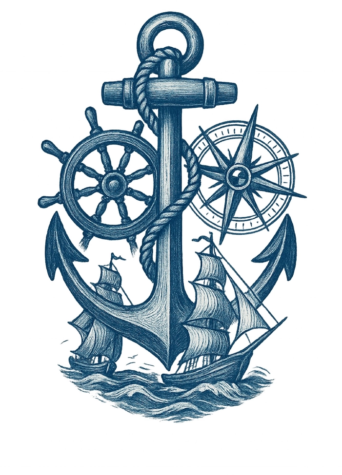 Tattoovorlage mit Anker und nautischen Elementen
