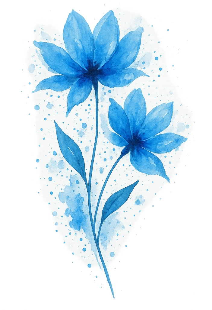 Tattoovorlage mit blauen Blumen im Wasserfarben-Stil