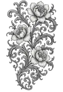 tattoovorlage-mit-bluehenden-blumen-und-ornamenten