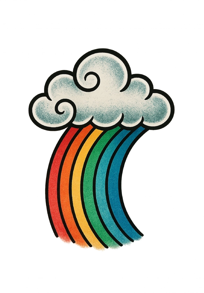 Tattoovorlage mit bunter Wolke und Regenbogen