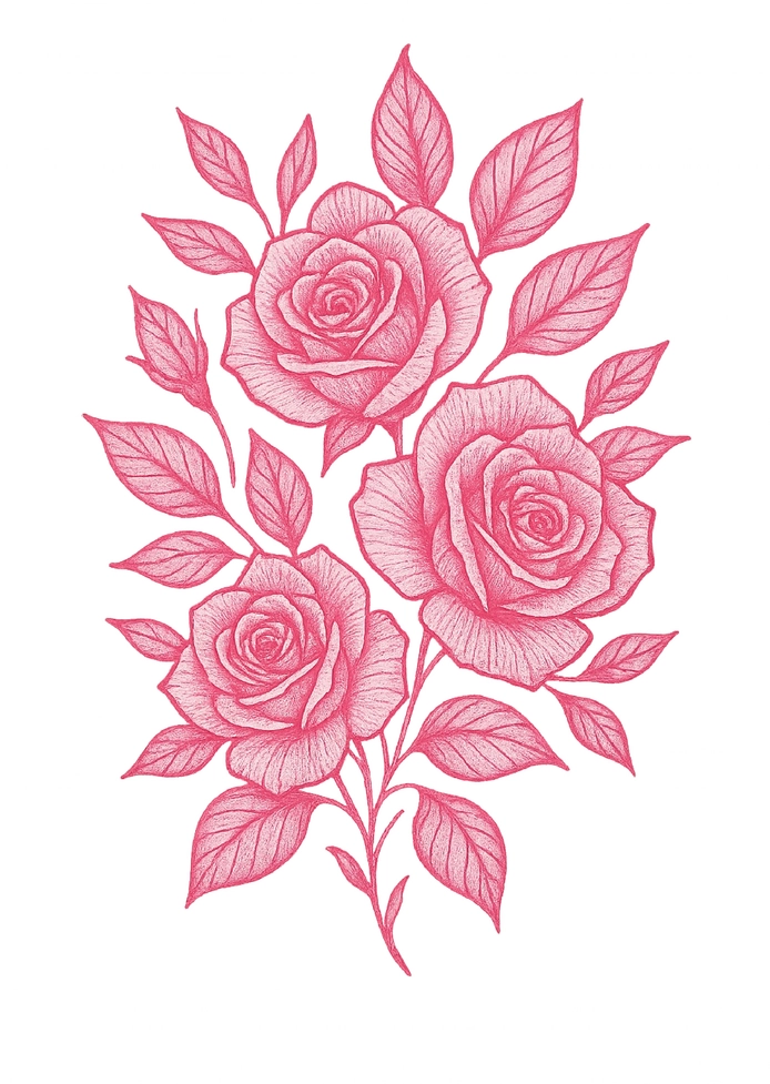 Tattoovorlage mit drei stilisierten Rosen und Blättern