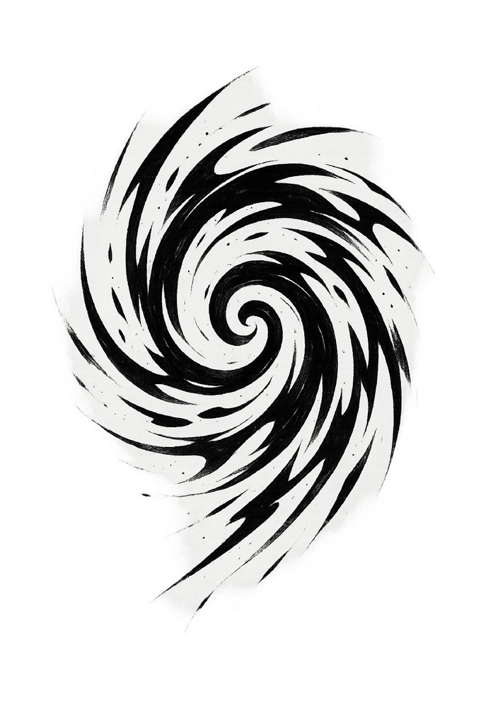 Tattoovorlage mit dynamischer spiralförmiger Schwarz-Weiß-Design