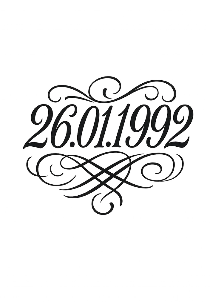 Tattoovorlage mit elegantem Datum 26.01.1992
