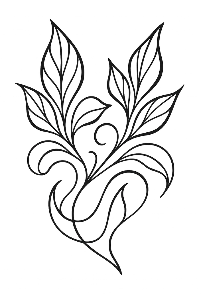 Tattoovorlage mit eleganten Blättern und organischen Linien