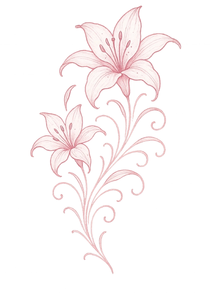 Tattoovorlage mit eleganten Lilien und geschwungenen Linien