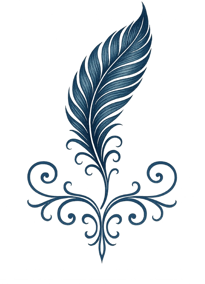 Tattoovorlage mit eleganter Feder und geschwungenen Linien