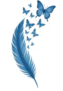 tattoovorlage-mit-feder-und-schmetterlingen-in-blau