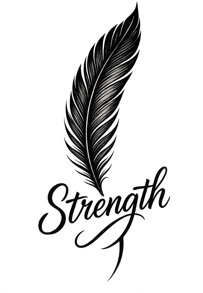 Tattoovorlage mit Feder und Schriftzug Strength