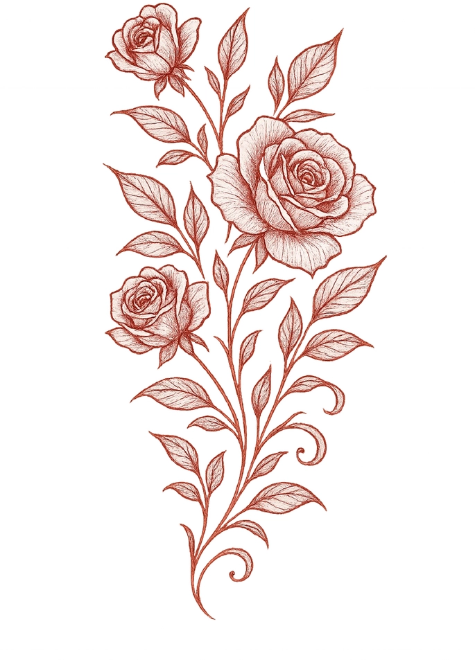 Tattoovorlage mit filigranen Rosen und Blättern für den Oberarm