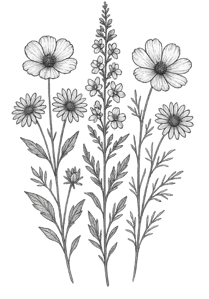 Tattoovorlage mit floralen Elementen und natürlichen Details