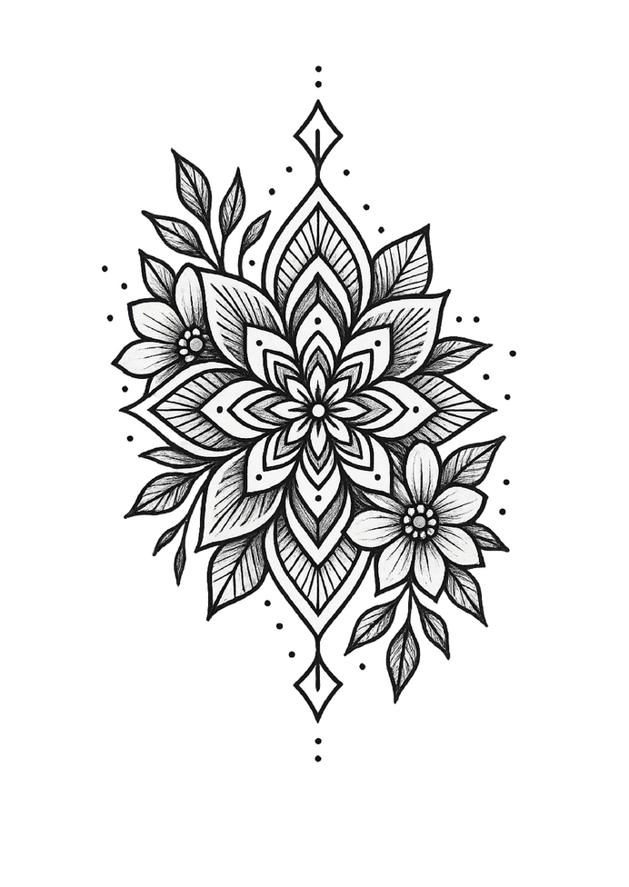Tattoovorlage mit floralen Mandala-Elementen für den Oberarm