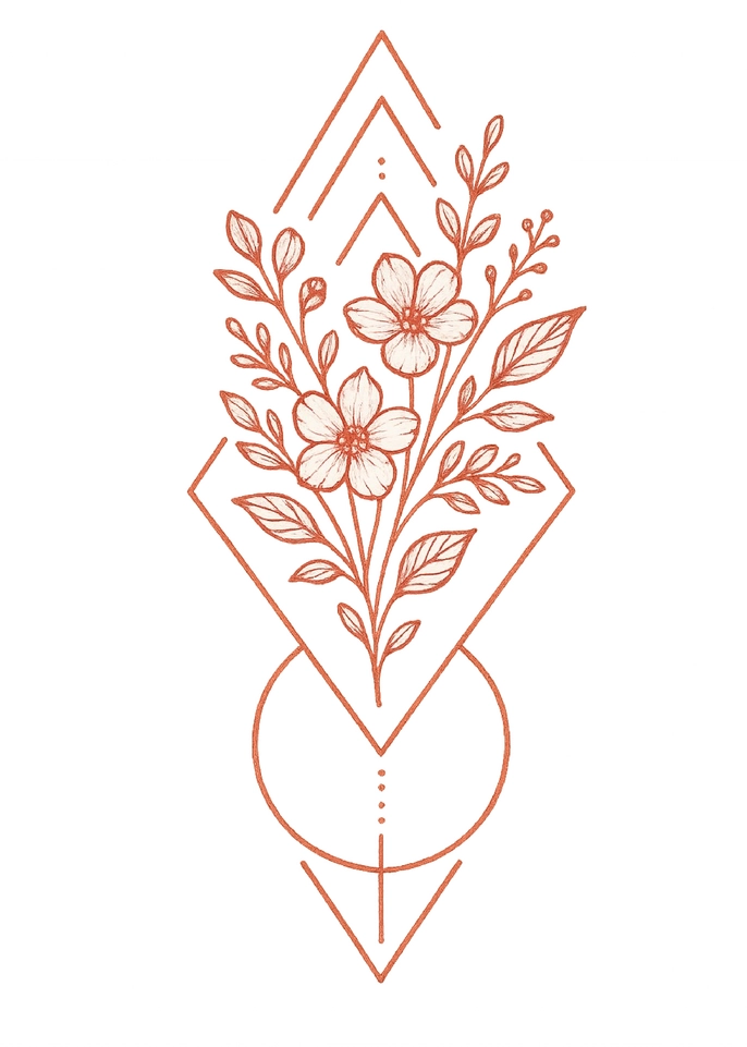 Tattoovorlage mit floralen Mustern und geometrischen Formen