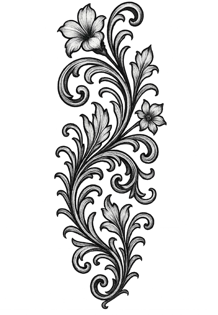 Tattoovorlage mit floralen Ornamenten für Wade & Unterschenkel