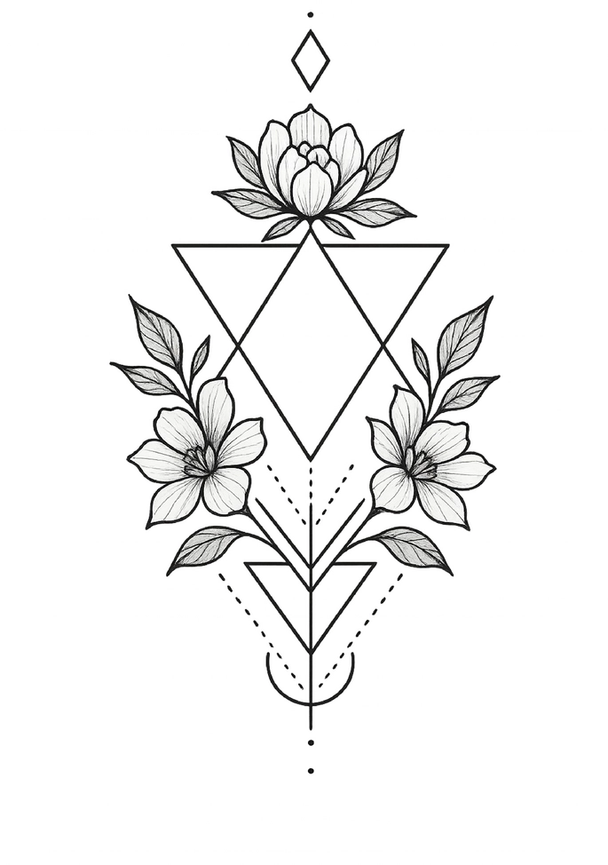 Tattoovorlage mit floralen und geometrischen Elementen für Steißbein