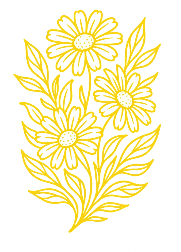 Tattoovorlage mit Gänseblümchen und lebhaften Blättern