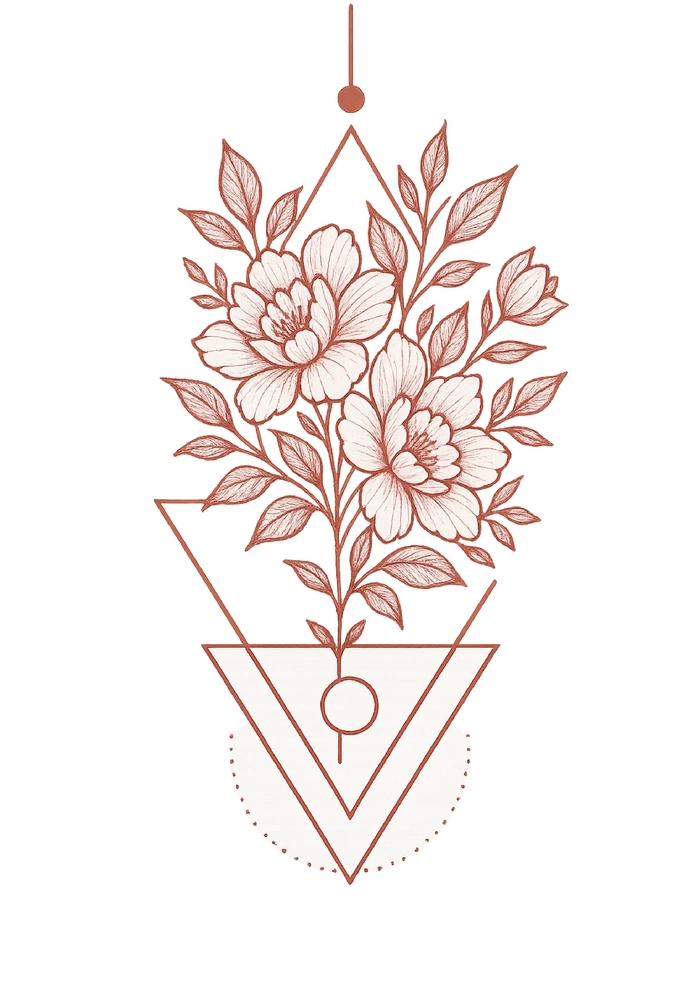Tattoovorlage mit geometrischen Formen und floralen Elementen