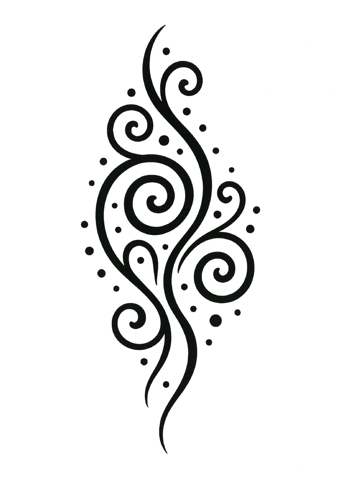 Tattoovorlage mit geschwungenen Linien und Spiralen