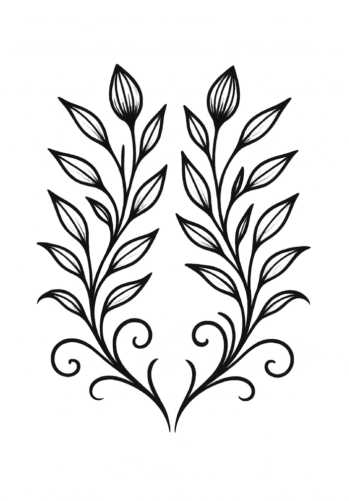 Tattoovorlage mit geschwungenen Pflanzen und Knospen für Frauen