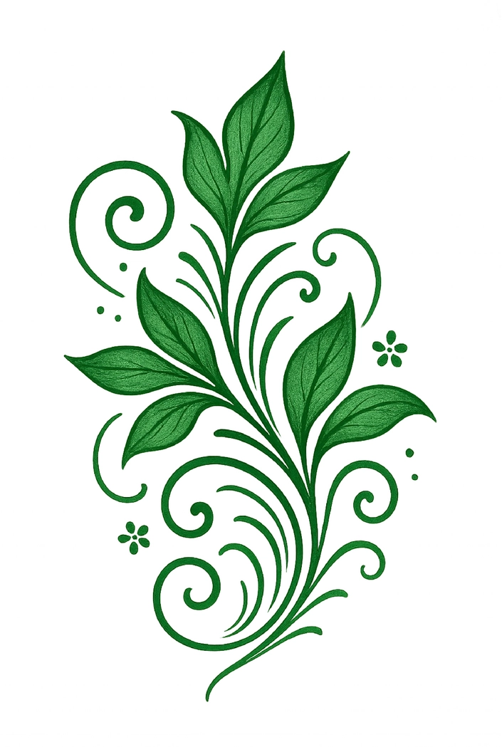 Tattoovorlage mit grünen Blättern und floralen Akzenten