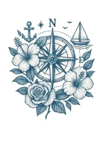 tattoovorlage-mit-kompass-und-floralen-elementen