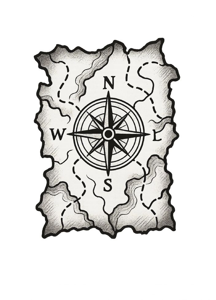 Tattoovorlage mit Kompass und Landkarte für Männer