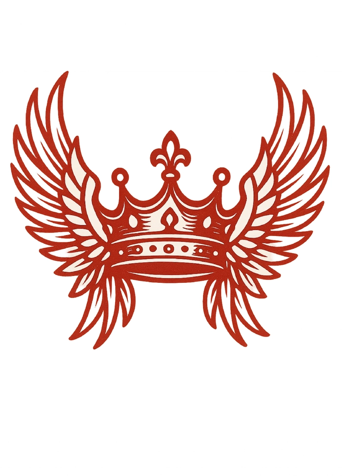Tattoovorlage mit Krone und Flügeln in Rot