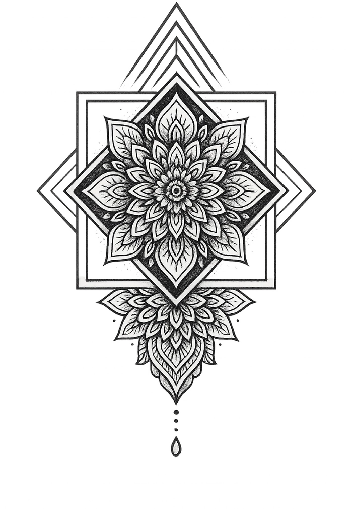 Tattoovorlage mit Mandala-Elementen und geometrischen Formen