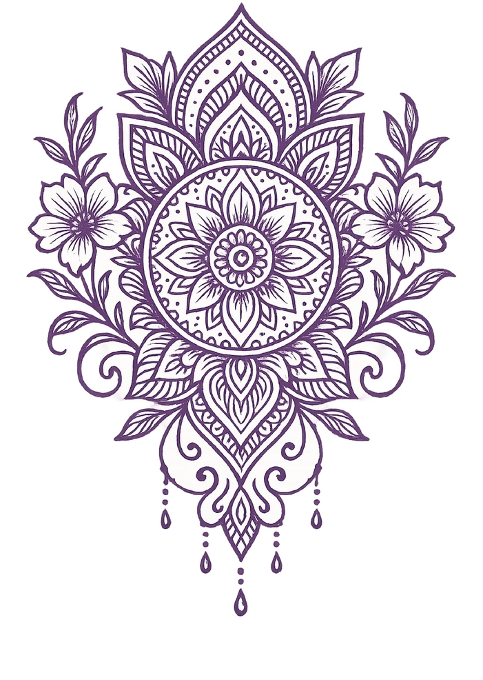 Tattoovorlage mit Mandala und floralen Elementen für den Bauch