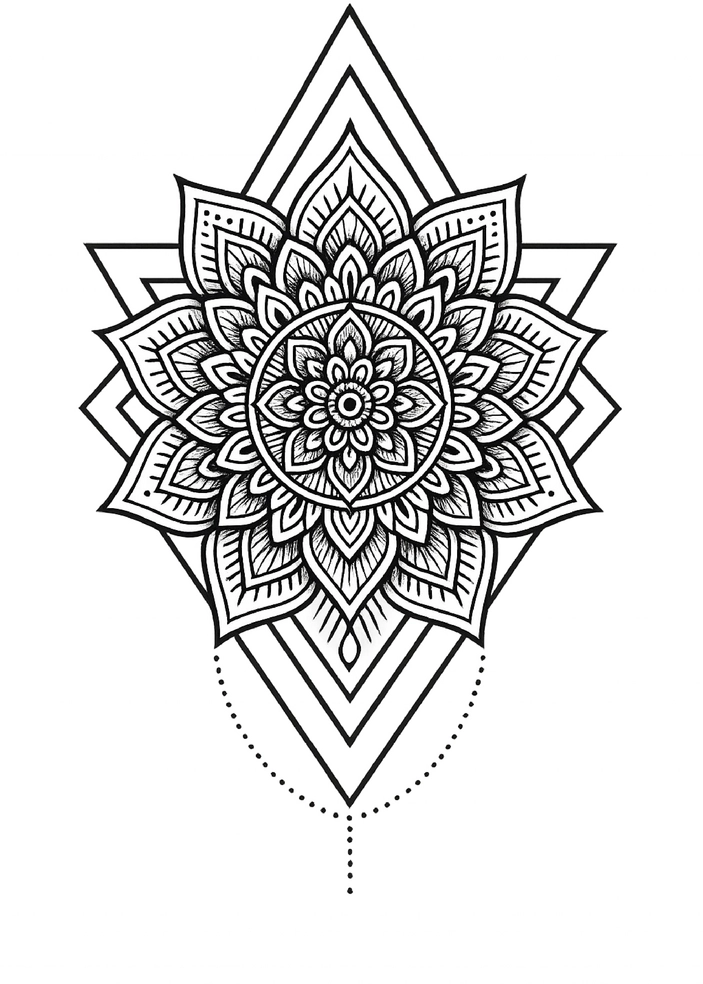 Tattoovorlage mit Mandala und geometrischen Formen für den Bauch