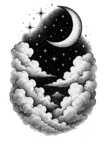 tattoovorlage-mit-mond-und-sternen-in-wolkenlandschaft