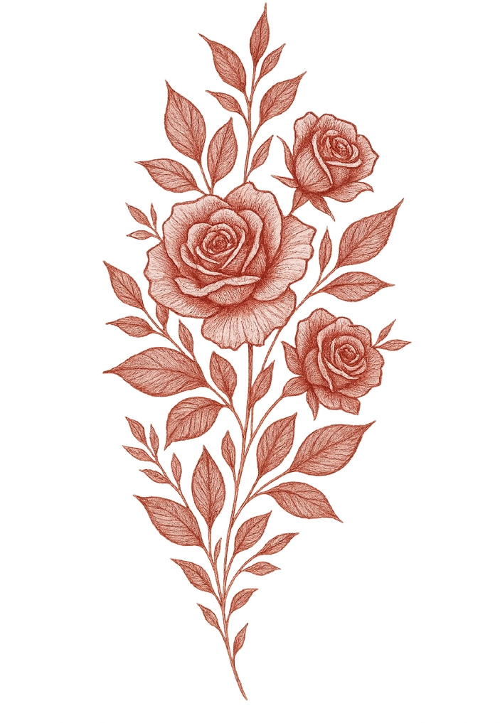 Tattoovorlage mit Rosen und Blättern für Frauen