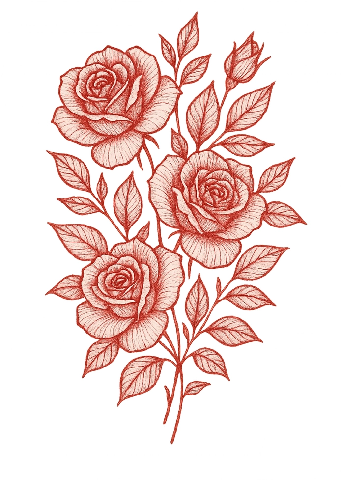 Tattoovorlage mit Rosen und Blättern für Oberarm