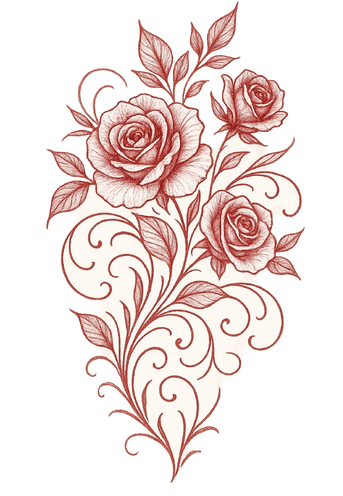 Tattoovorlage mit Rose und geschwungenen Linien