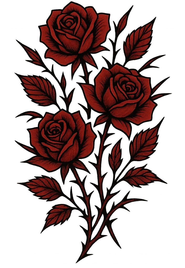 Tattoovorlage mit Rosenbouquet und Dornen für Frauen