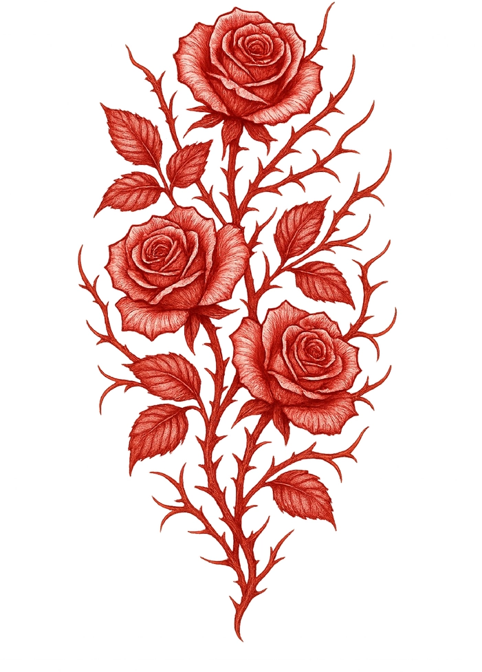 Tattoovorlage mit roten Rosen und Dornen für Frauen