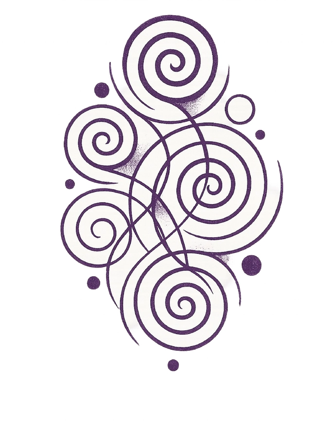 Tattoovorlage mit Spiralen und Kreisen für Brust