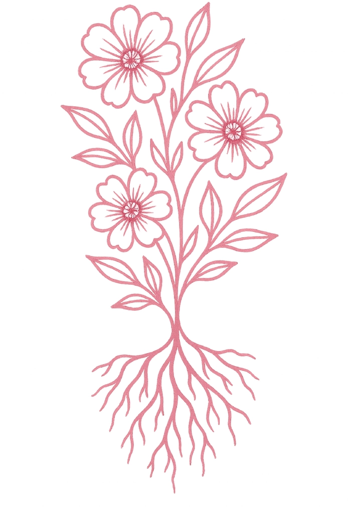 Tattoovorlage mit stilisierten Blumen und Wurzeln