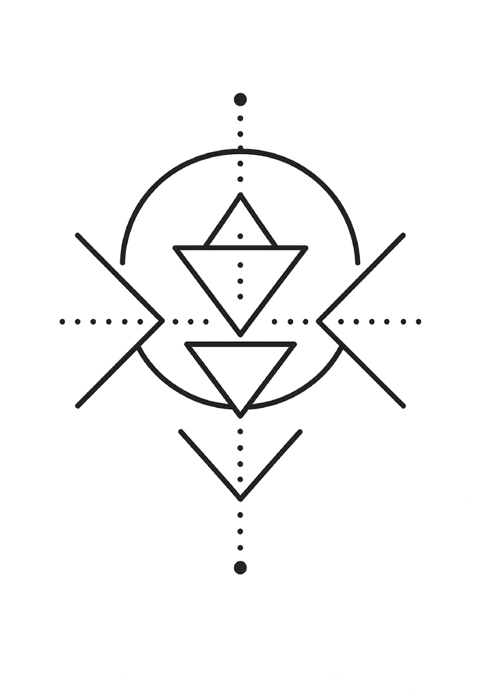 Tattoovorlage mit stilisierten geometrischen Formen und Symbolen