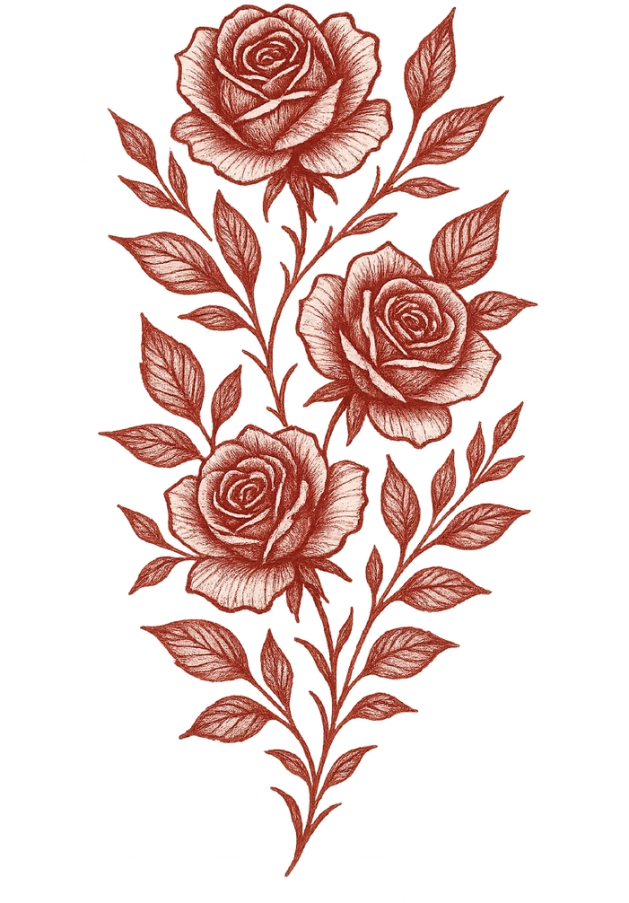 Tattoovorlage mit stilisierten Rosen und Blättern