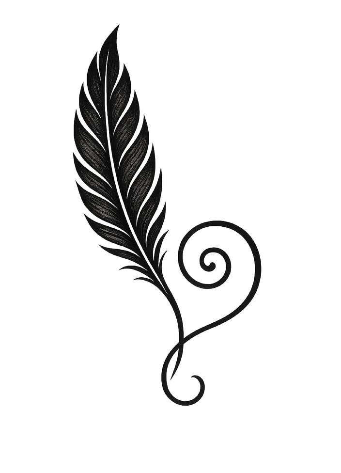 Tattoovorlage mit stilisierter Feder und eleganter Spirale