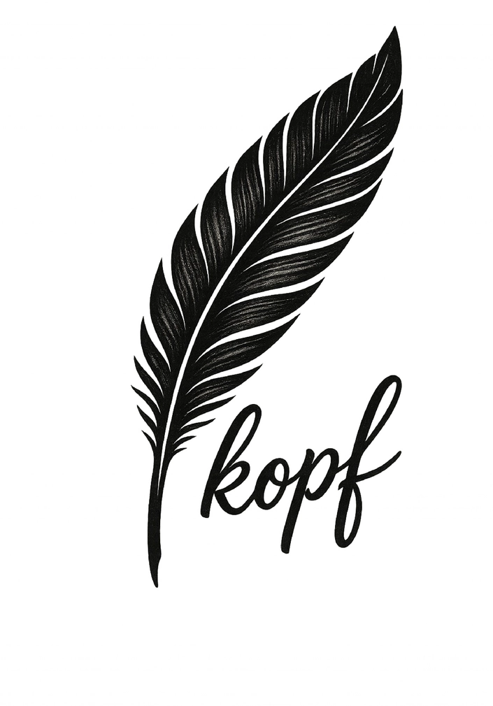 Tattoovorlage mit stilisierter Feder und Schriftzug Kopf