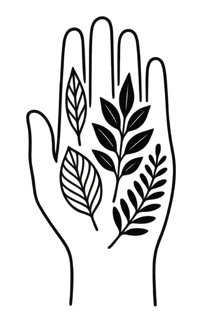 Tattoovorlage mit stilisierter Hand und Blättern