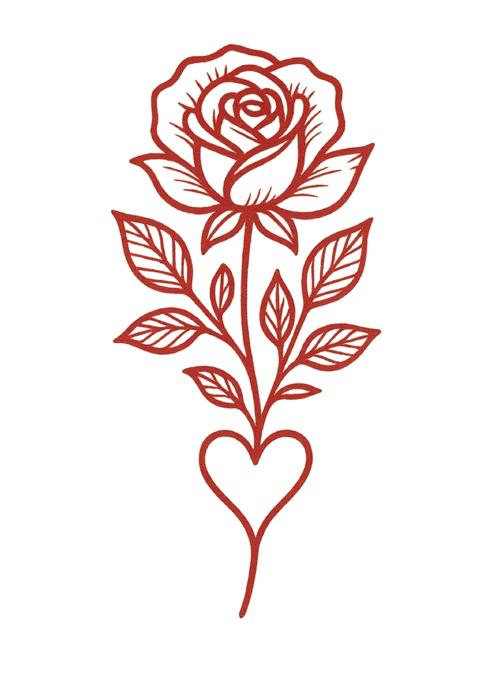 Tattoovorlage mit stilisierter Rose und Herzmotiv